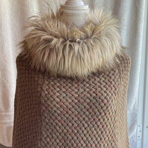 Steve Madden Knit Poncho w/ Faux Fur Collar